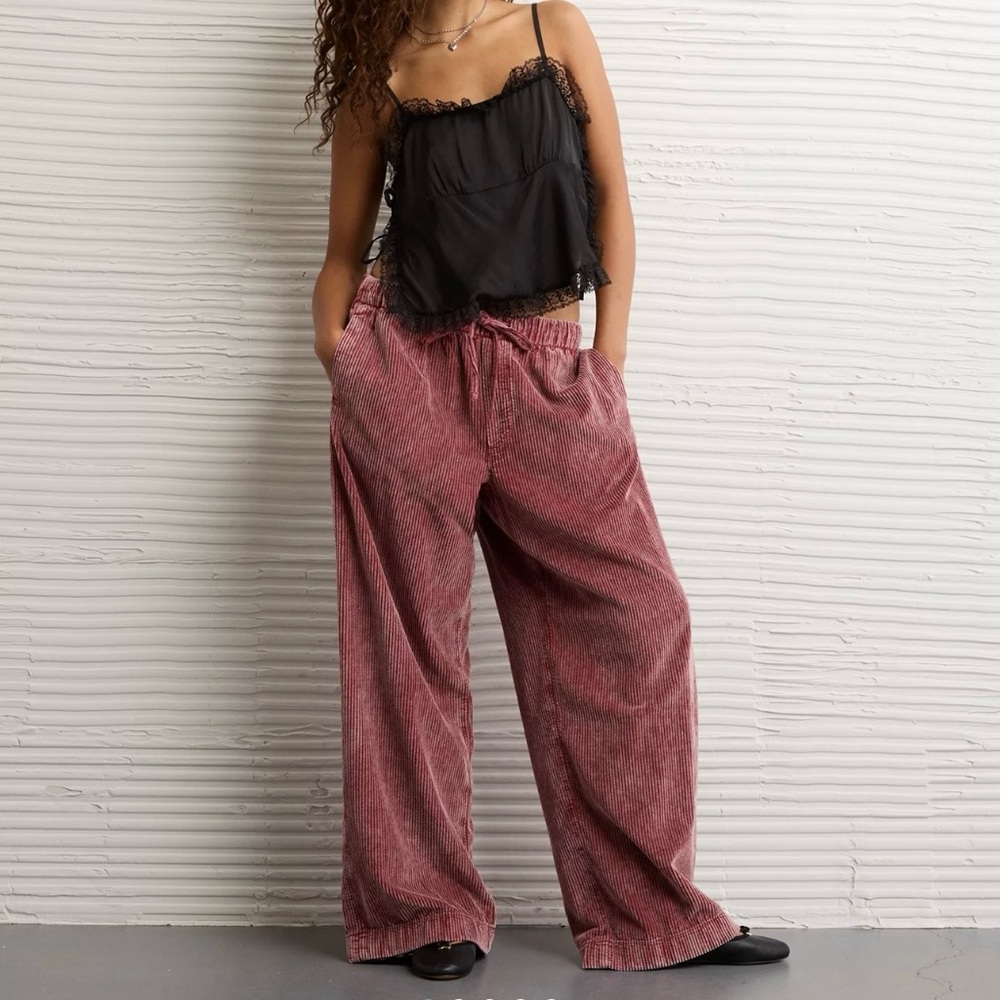 American Eagle Outfitters Burgundy Wide-Leg Pants